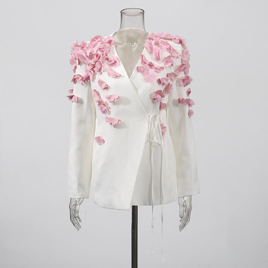 French Style Temperament Gentle Pink Three-dimensional Flower Blazers