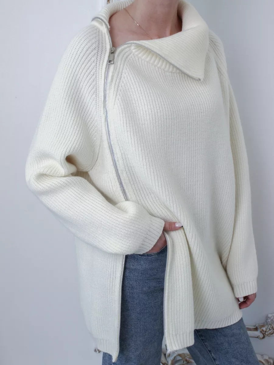 Turtleneck Zipper Sexy Loose Long Sleeve Thermal Outer Wear Knitwear