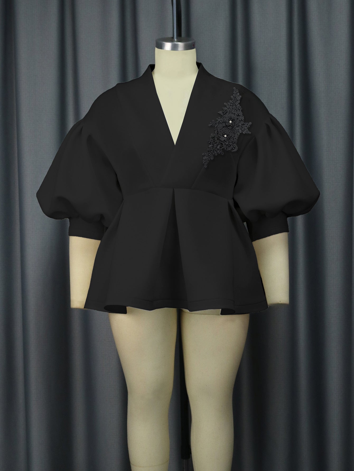 Women's Bishop Sleeves Temperament Style Collar Embroidered Blouses