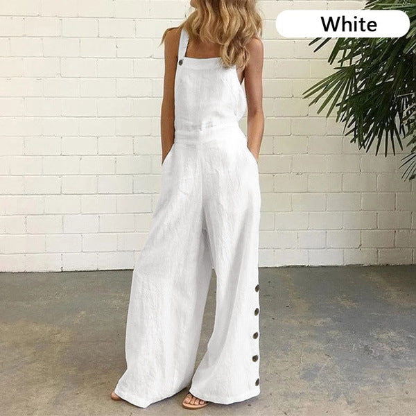 Women's Sleeveless Side Pocket Casual Wide Leg Jumpsuits