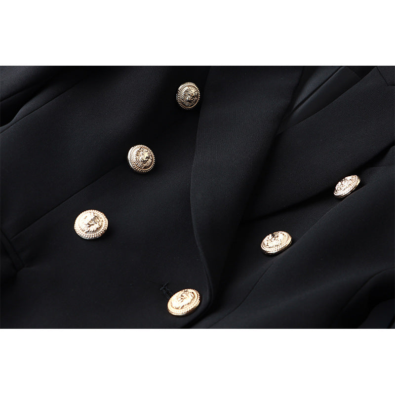 Commute Double Breasted Collar Pure Black Blazers