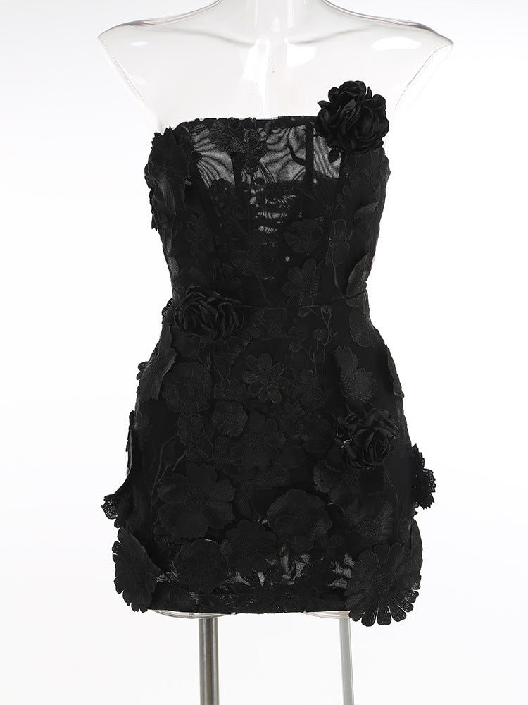 Women's Slim Tube Dress Flower Decoration A- Dresses