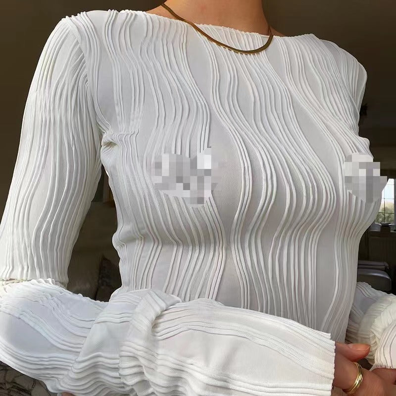 Women's Temperament Patchwork Pullover Long Sleeve Round Neck Slim Blouses