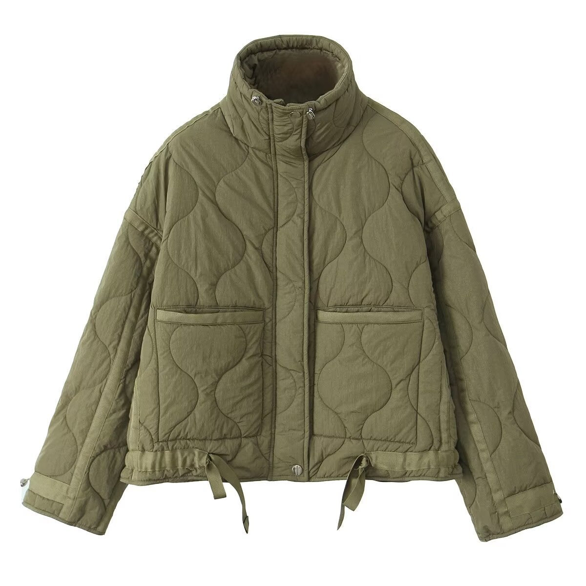 Women's Fashion Stand Collar Water Ripple Loose Coats