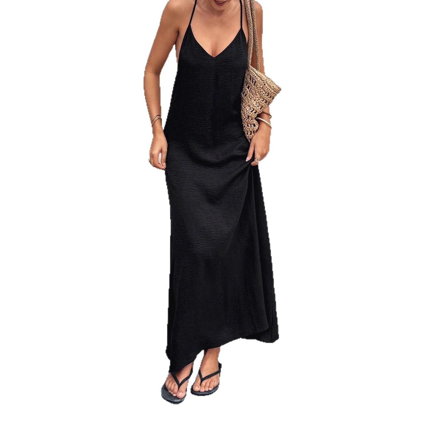 Women's Source Solid Color Sleeveless Loose Beach Seaside Creative Spaghetti Dress