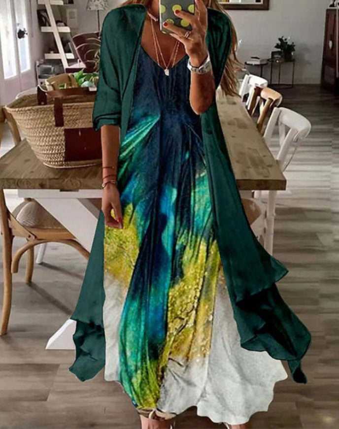 Women's Print Holiday Suspender Dress Indian Style Dresses
