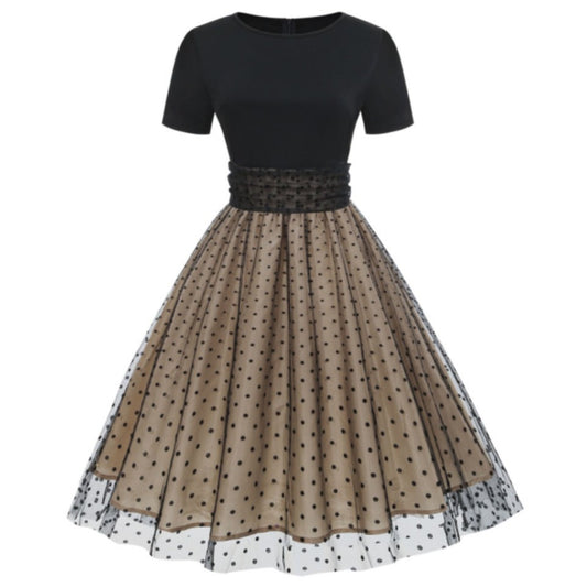 Polka Dot Stitching Retro Hepburn Dress Light Luxury Dresses