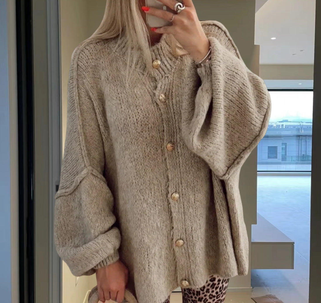 Fashion Solid Color Casual Metal Button Sweaters