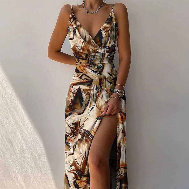 Women's Summer Brace Split Print Dress Dresses