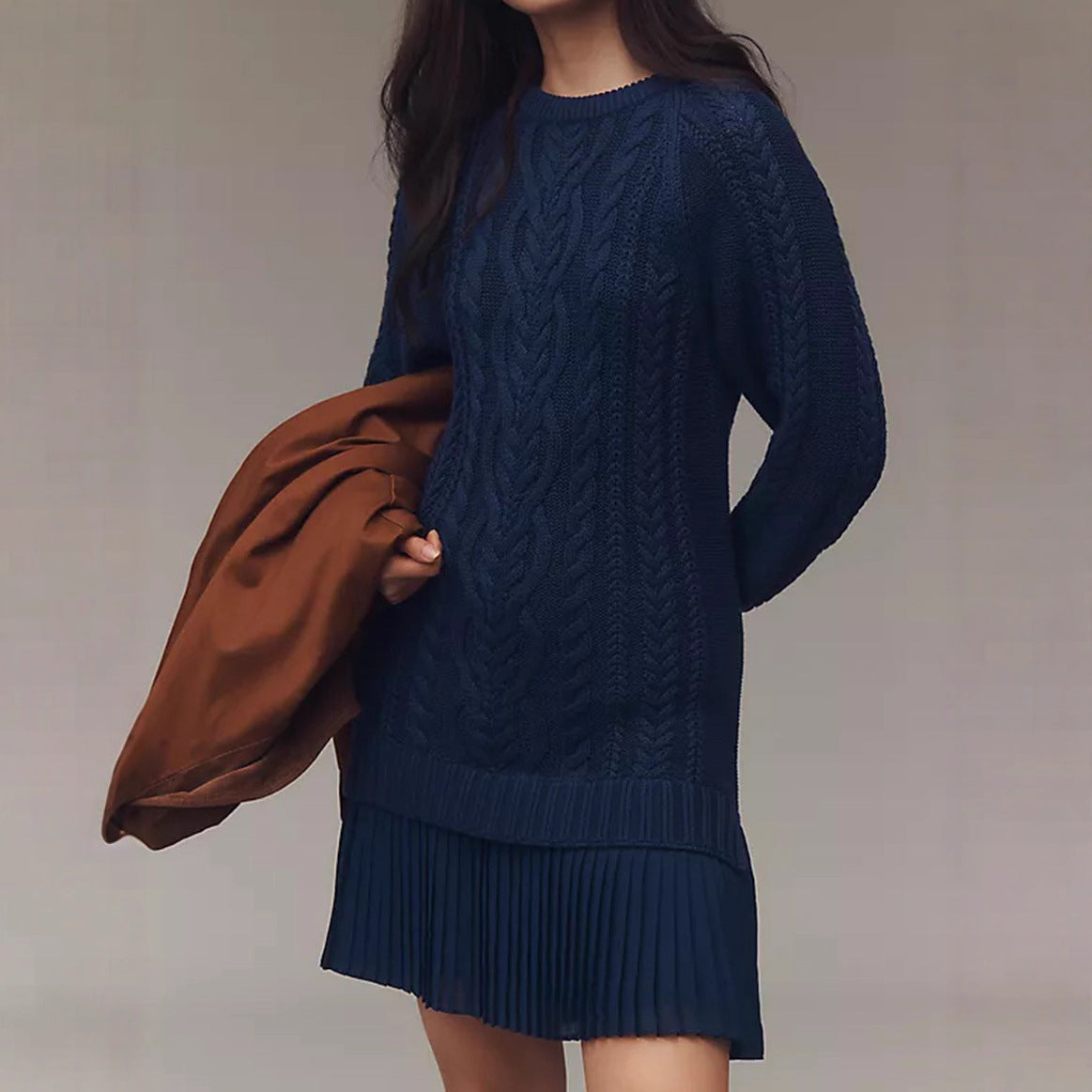 Women's Woolen Solid Color Stitching Casual Sweaters