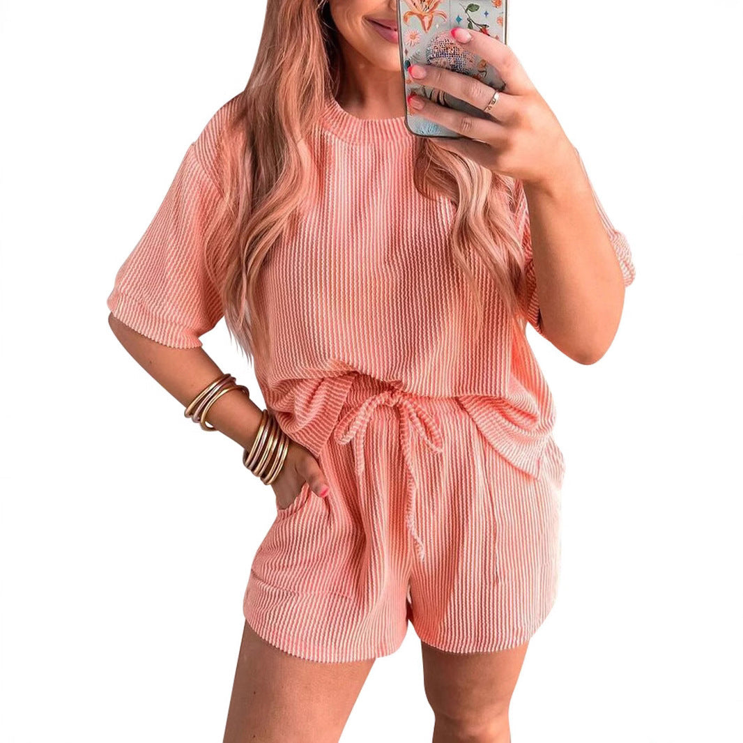 Women's Twist Strip Sleeve Drawstring Casual Suits
