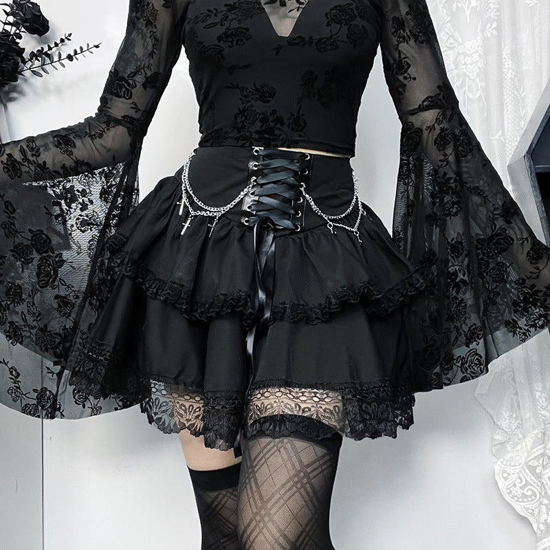 Halloween Party Style Hipster Slim Chain Cross Double Skirts