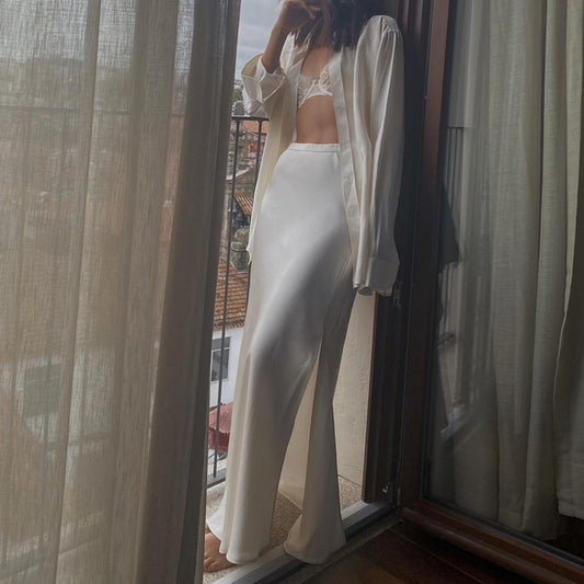 Women's Satin Draping Mop Long Dress Fashion Side Skirts