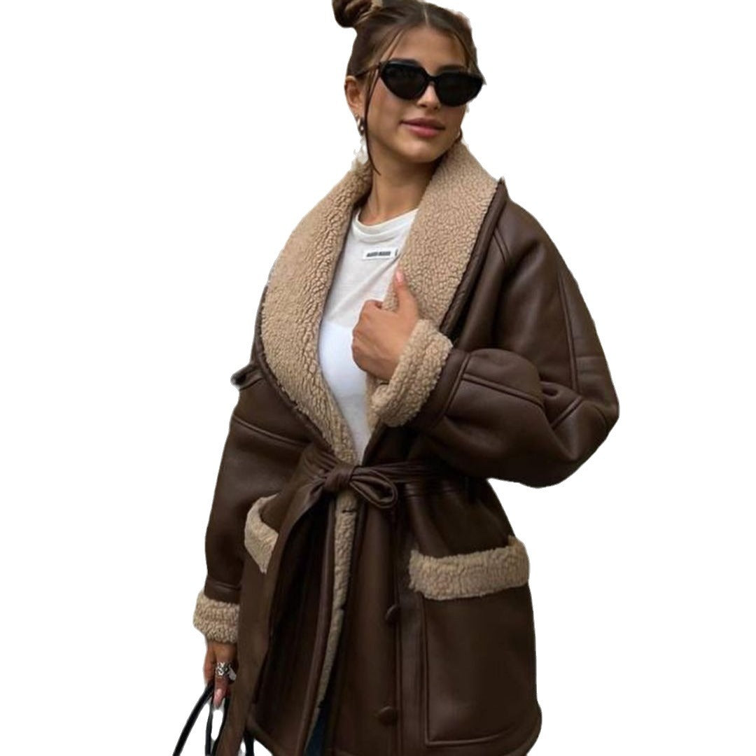 Women's Fashionable Elegant Fur Integrated Korean Style Long Jackets