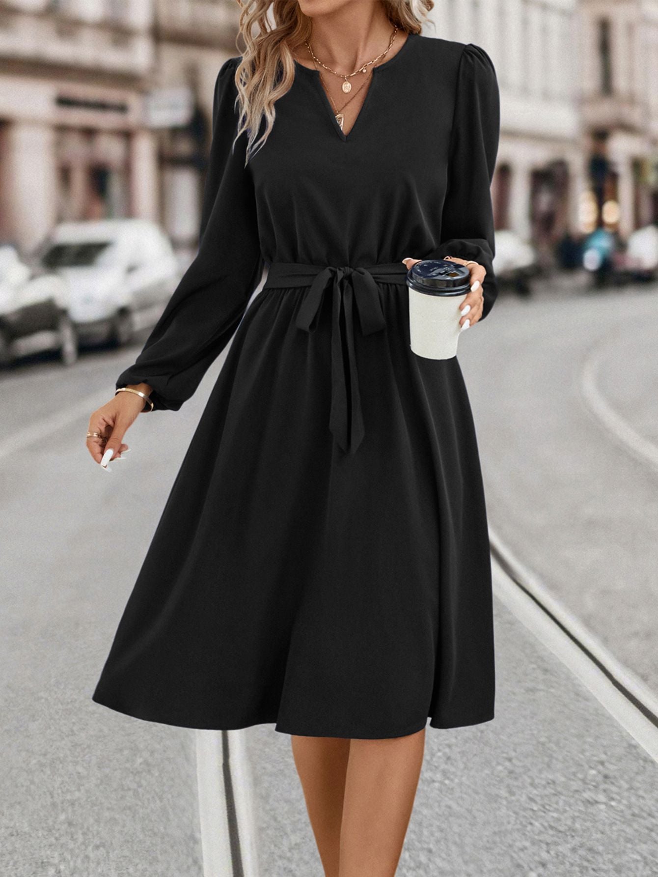 Fashion Women's Long-sleeved Small Lace Up Dress