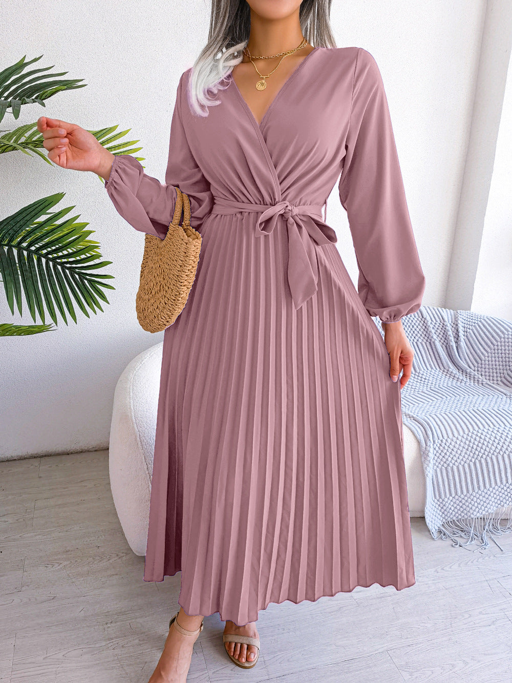 Women's Elegant Cross Swing Pleated Maxi Dress Dresses