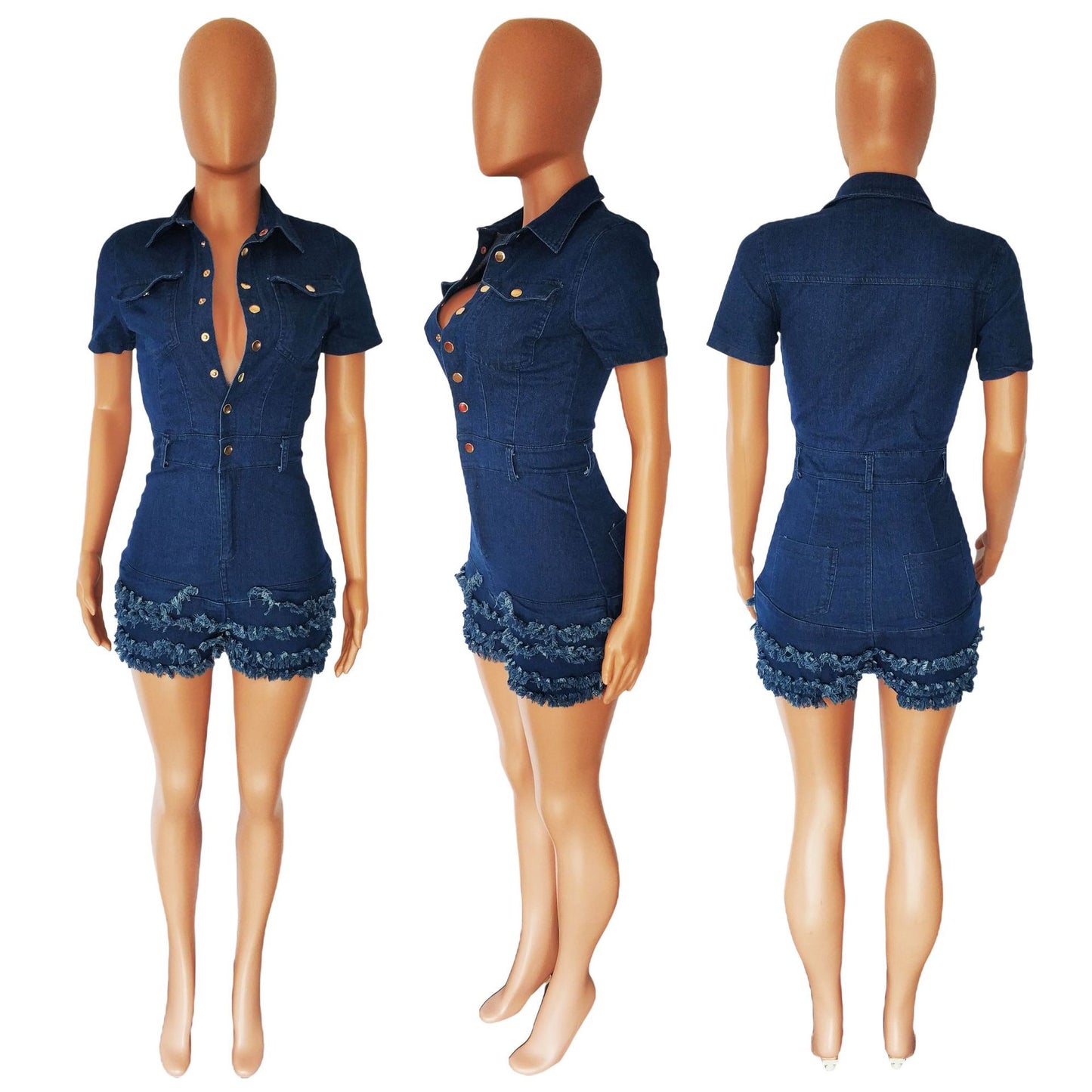 Women's Fashion Denim Ruffled Slim Fit Fringed Jeans