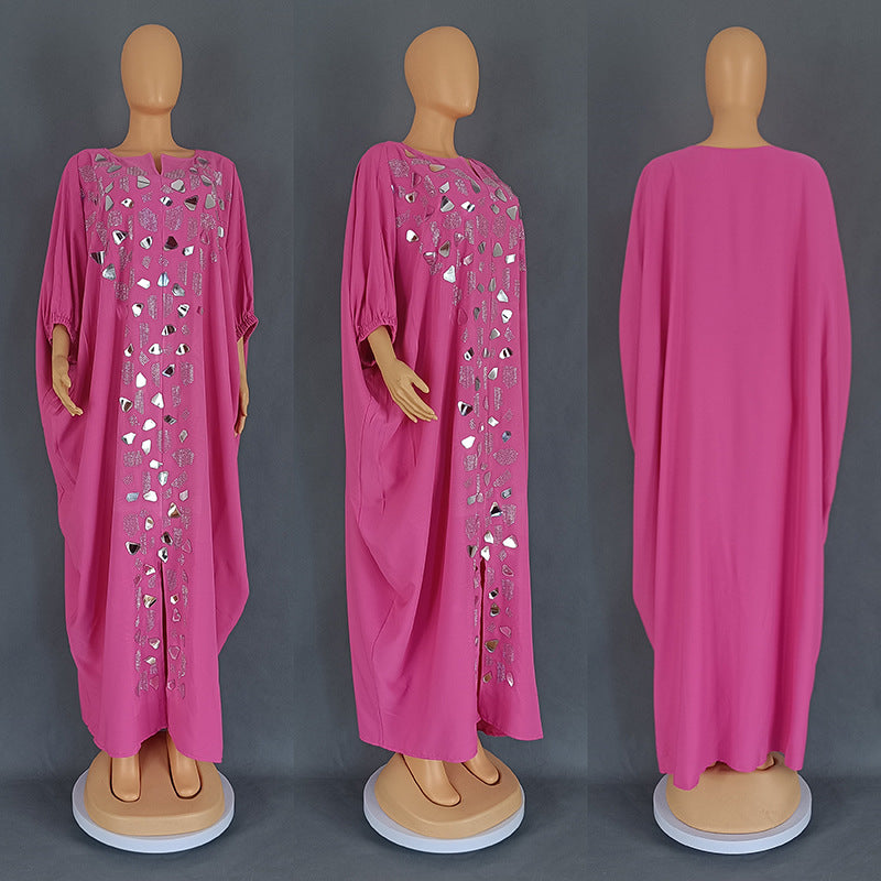 Women's Rhinestone Irregular Patch Dress Africa Loose Dresses