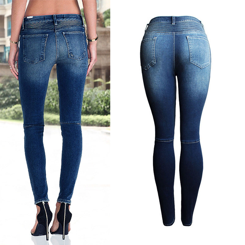 Women's Motorcycle Ripped Slim Elastic Slimming Denim Jeans