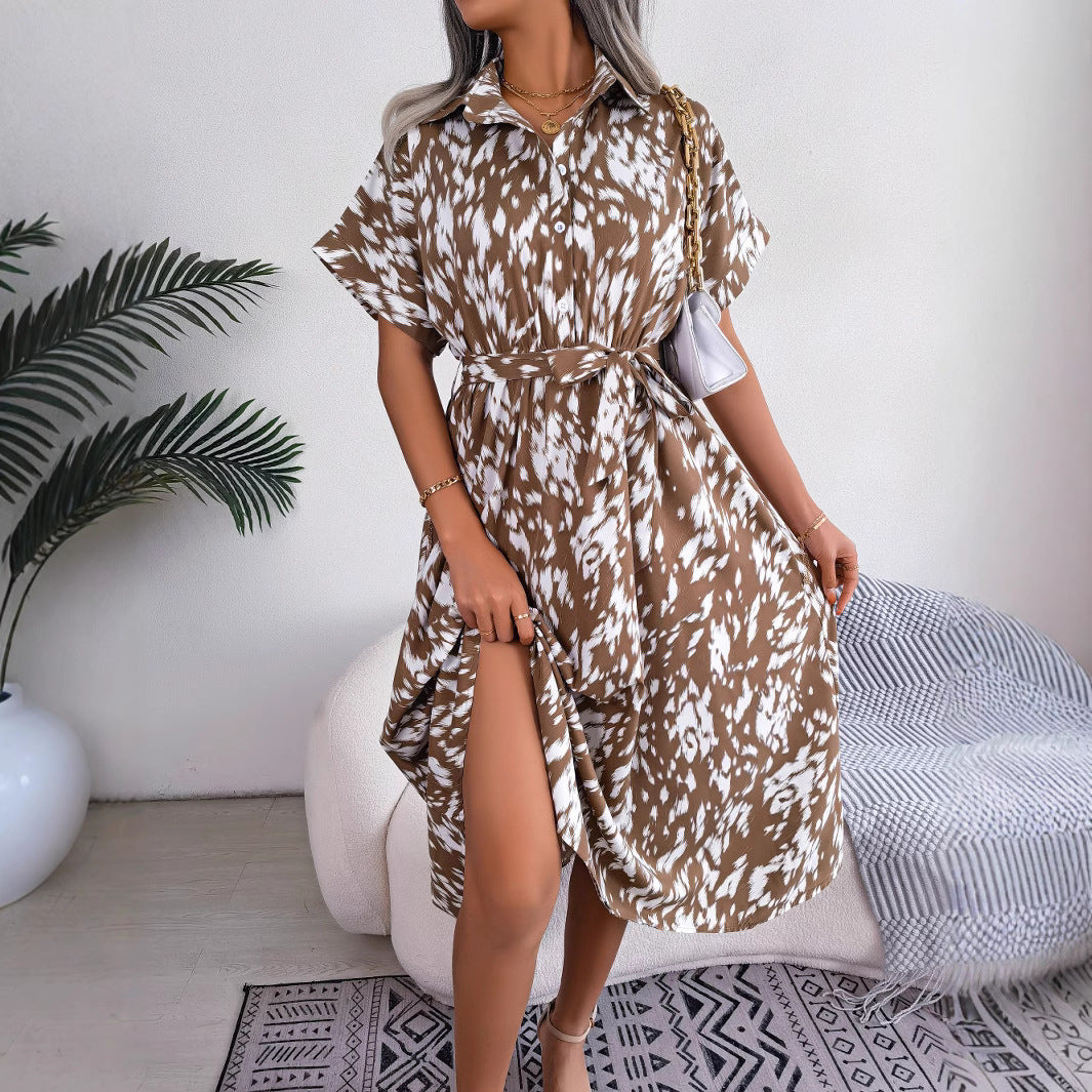 Women's Casual Loose Leopard Print Shirt Dress Dresses