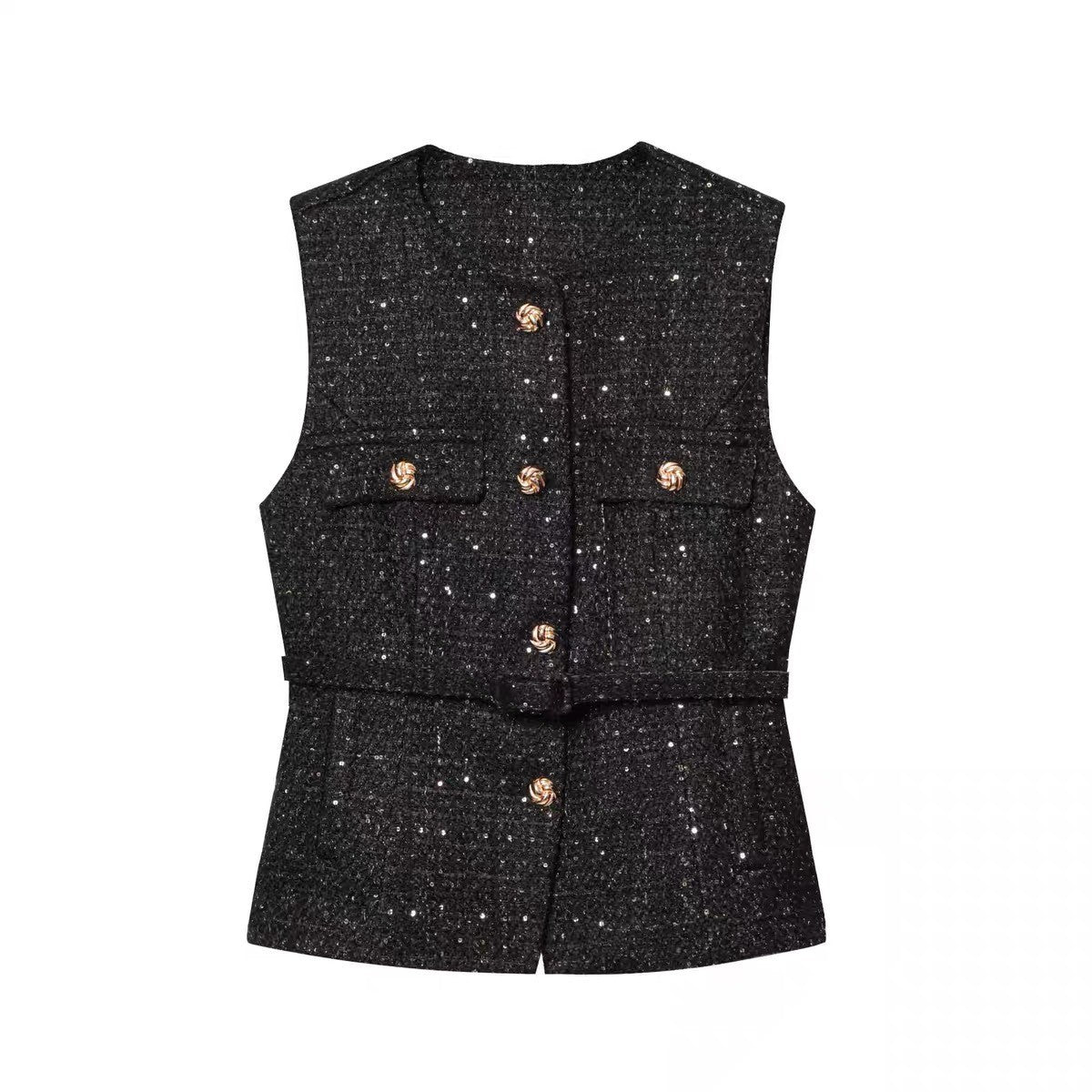 Women's Attractive French Fashion Belt Texture Vests