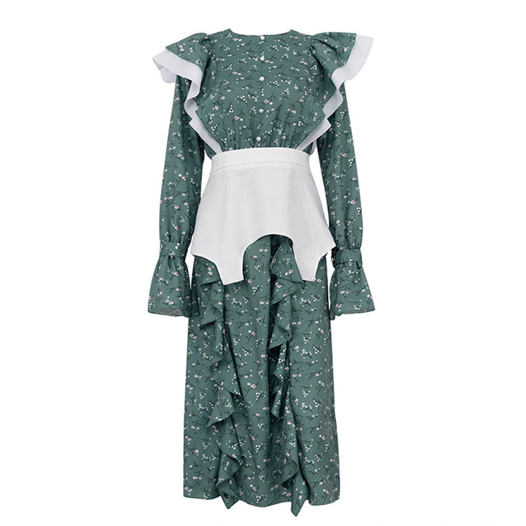 Women's Style Design Long-sleeved Dress Detachable Waist Dresses