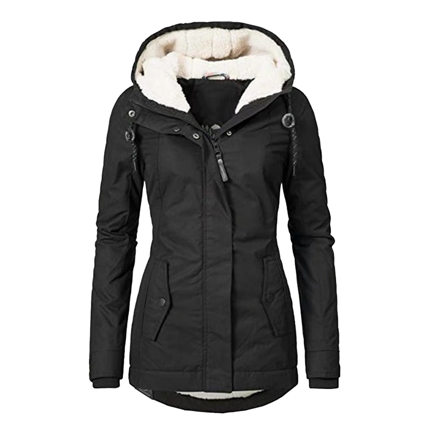 Women's Solid Color Pocket Zipper Fleece Padded Coats