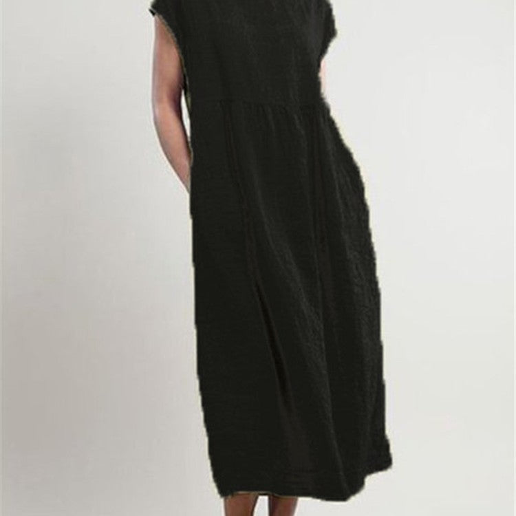 Solid Color Sleeveless Loose Cotton Linen Dresses