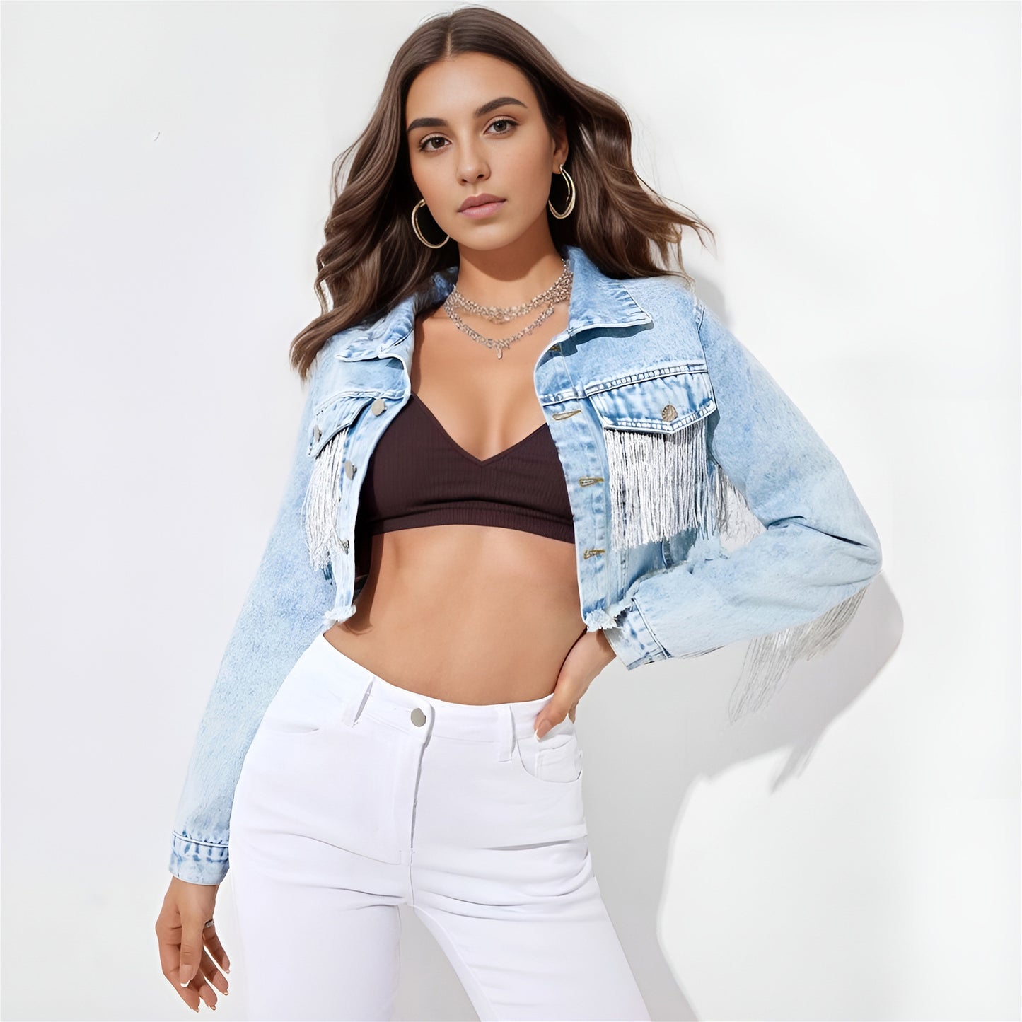 Women's Versatile Fashion Tassel Denim Female Jackets