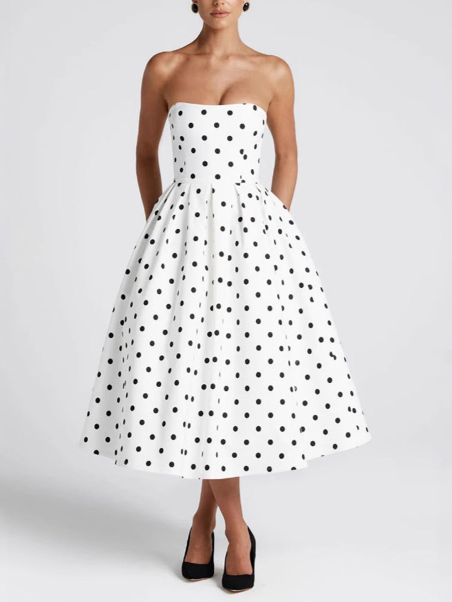 Women's Polka Dot Tube Dress French Hepburn Dresses