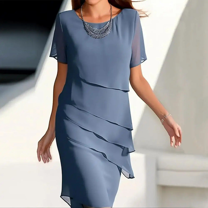 Women's Slim Fit Dress Chiffon Patchwork Round Shorts