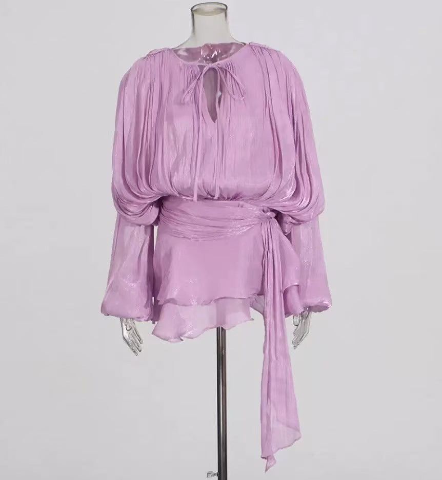 Leaf Two-piece Early Spring Pleated Design Blouses