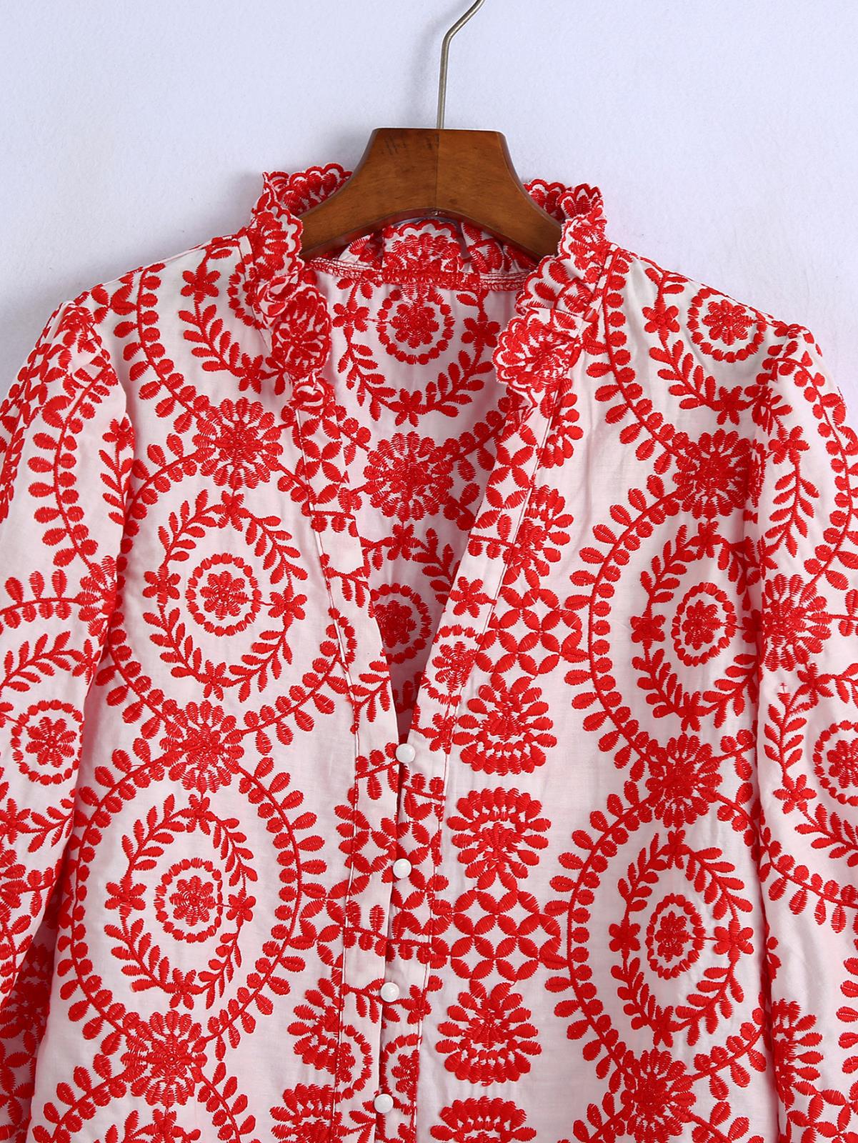 Women's Graceful Embroidered Shirt Long Sleeve Blouses