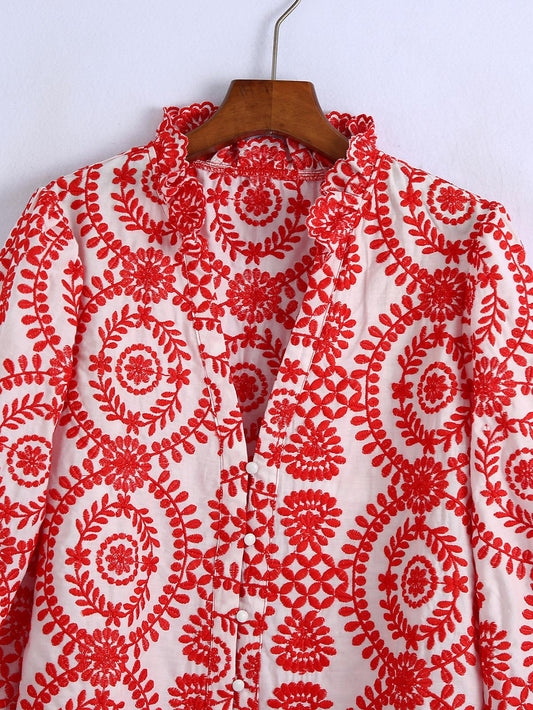 Women's Graceful Embroidered Shirt Long Sleeve Blouses