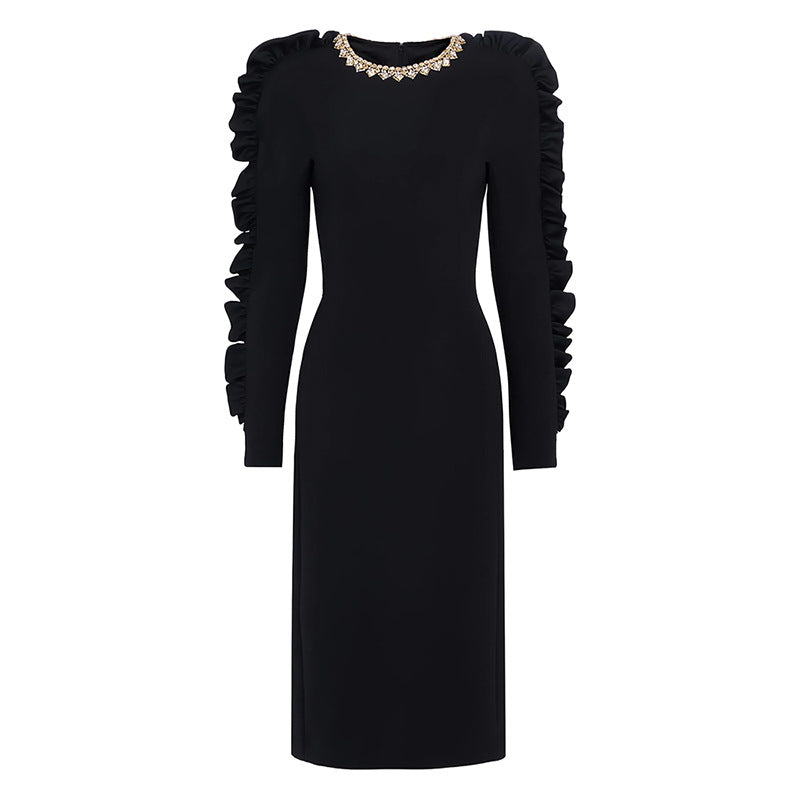 Early Autumn Fashionable Stringy Seedge Three-dimensional Decoration Long Dress