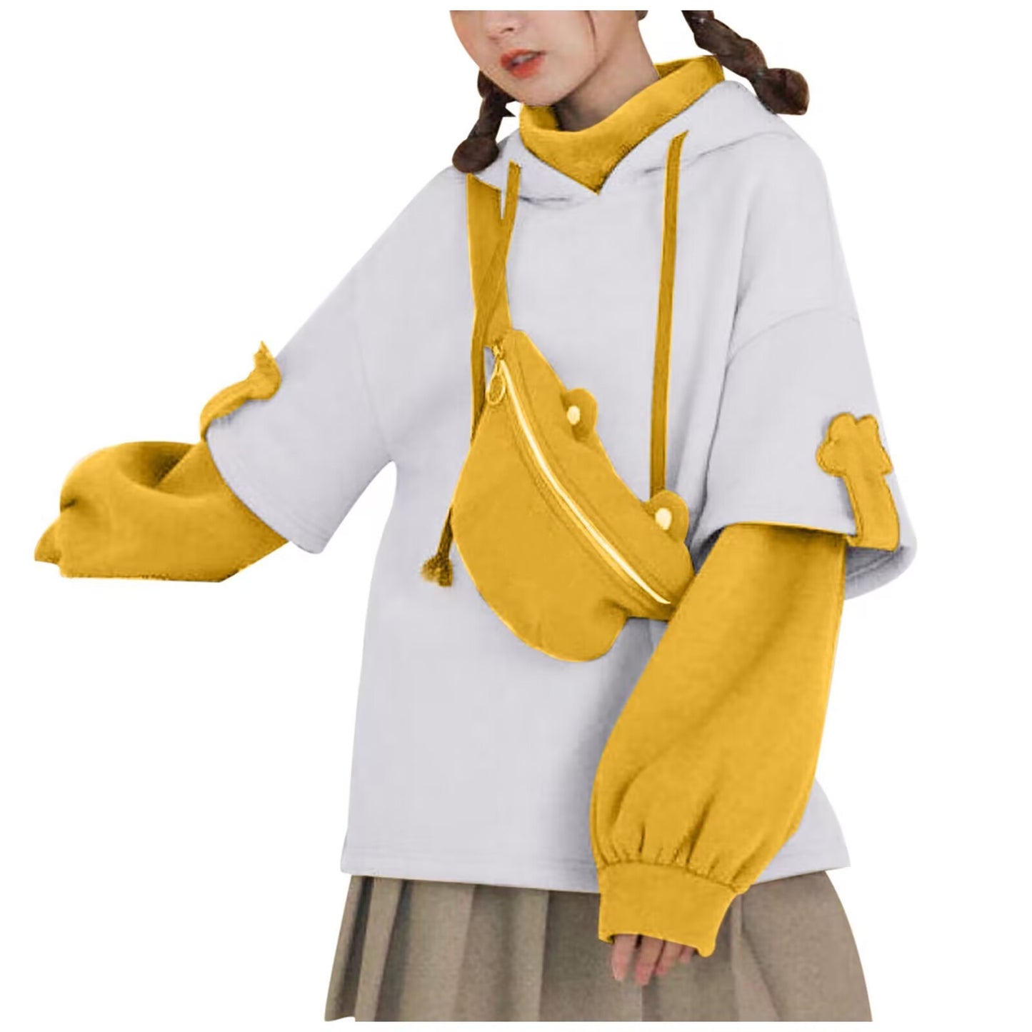 Women's Fleece Pullover Hooded Bag Color Matching Sweaters