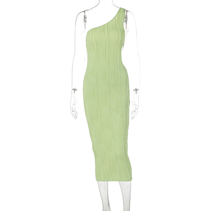 Women's Summer Fashion Solid Color Striped Slim Dresses
