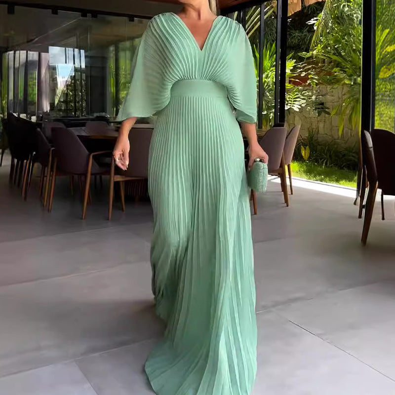 Autumn Solid Color Bat Sleeve High Dresses