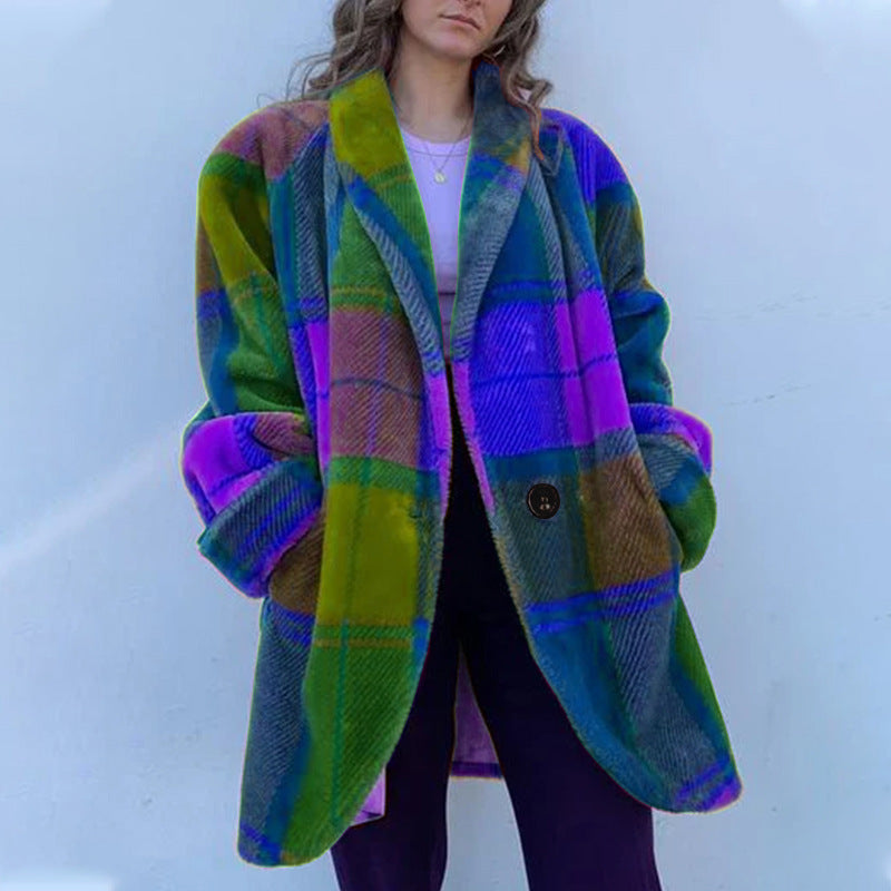 Women's Autumn Long Sleeve Lapel Printed Woolen Coats
