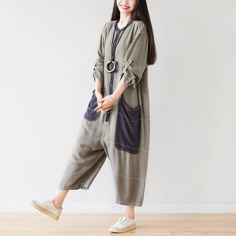 Round Neck Cropped Large Slimming Cotton Linen Personalized Pants