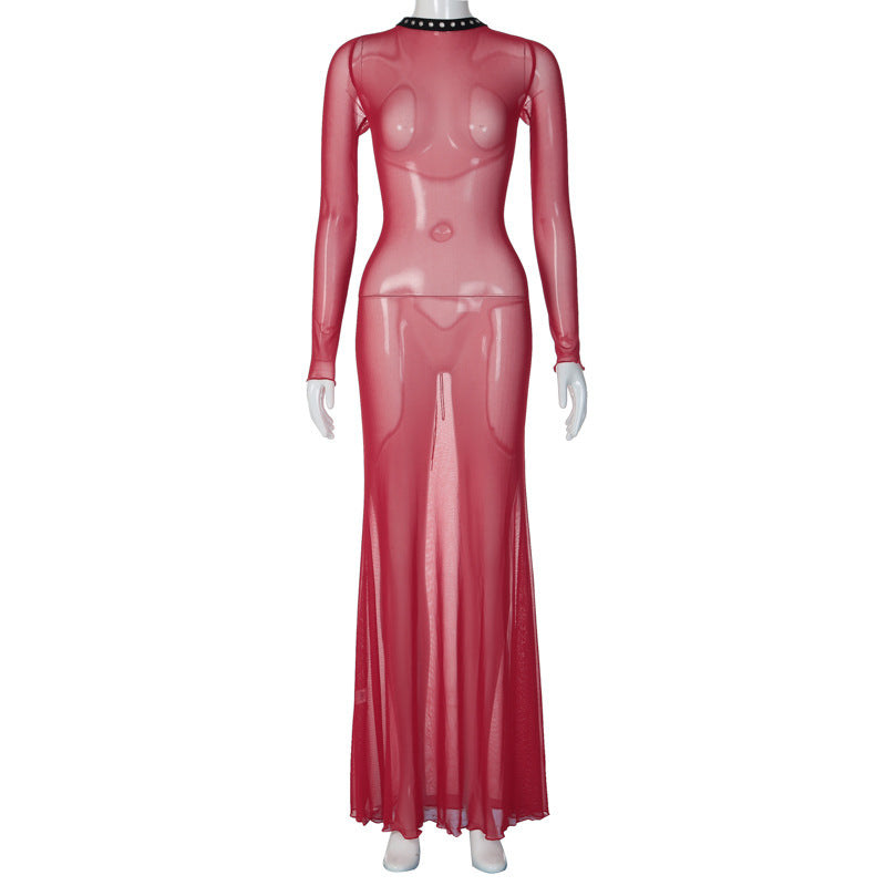 Women's Sexy Mesh Backless Lace Up Long Dresses