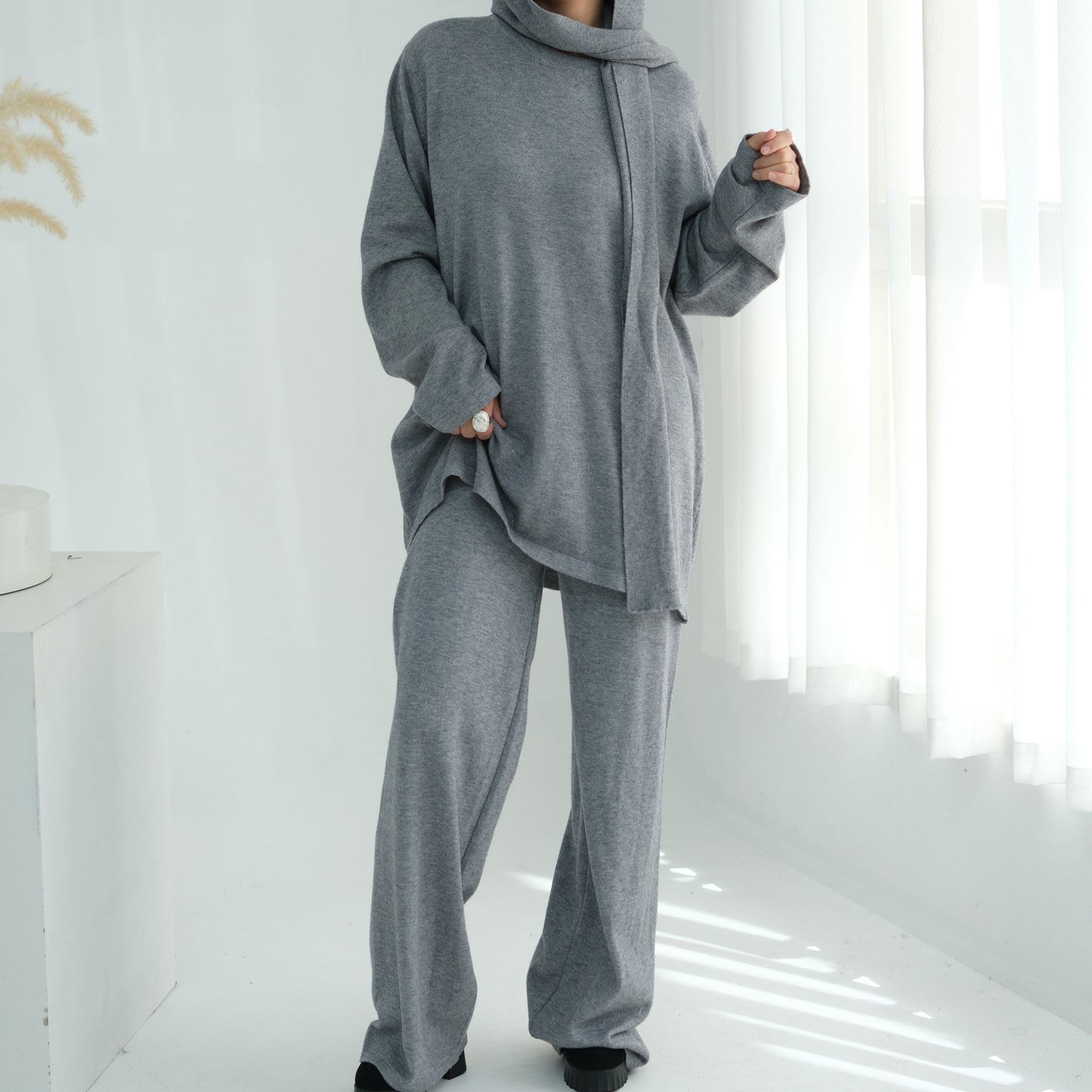 Turkey Knitting Solid Color Two-piece Set Suits