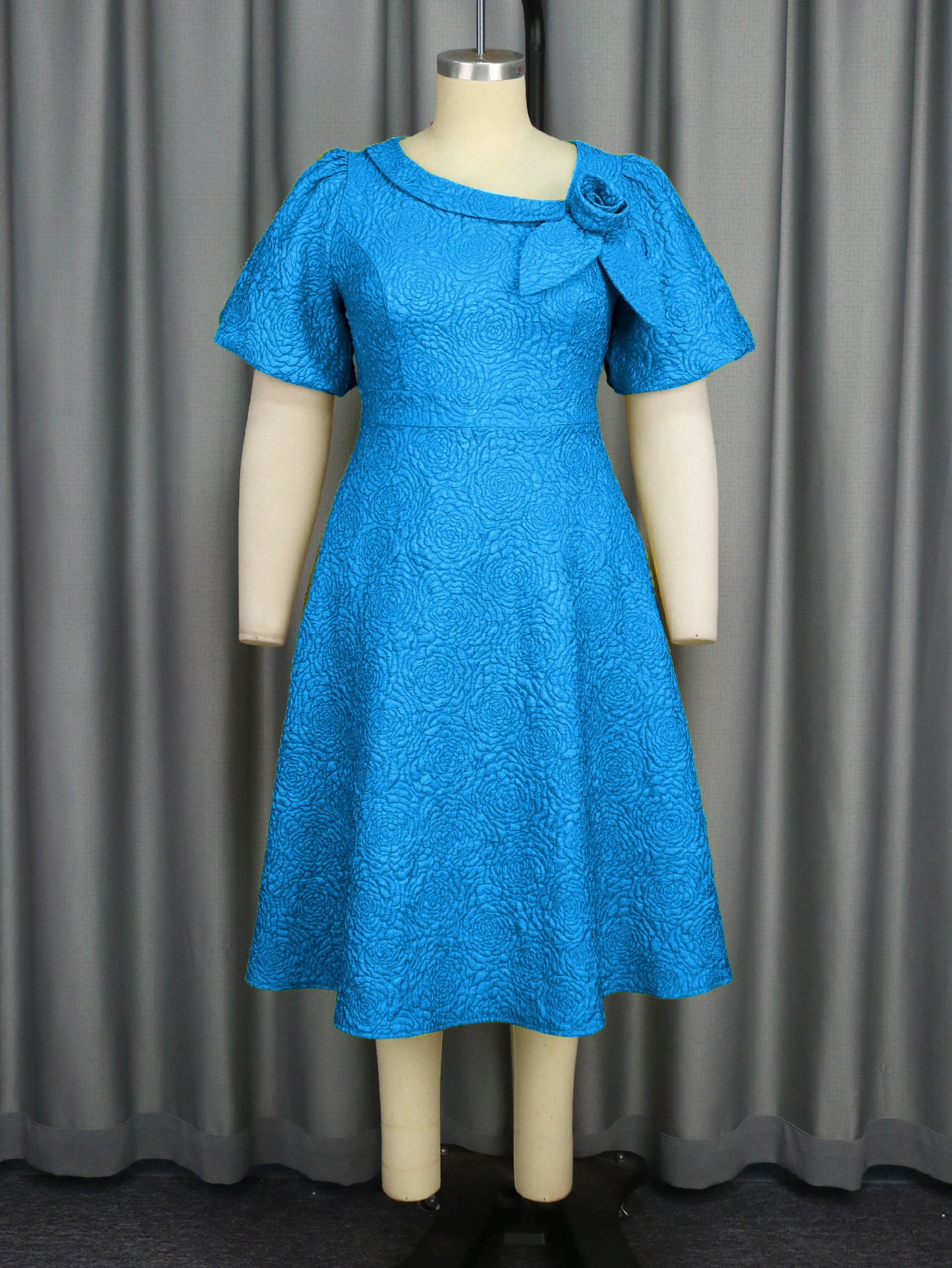 Jacquard Fabric Flowers Dress African A- Dresses
