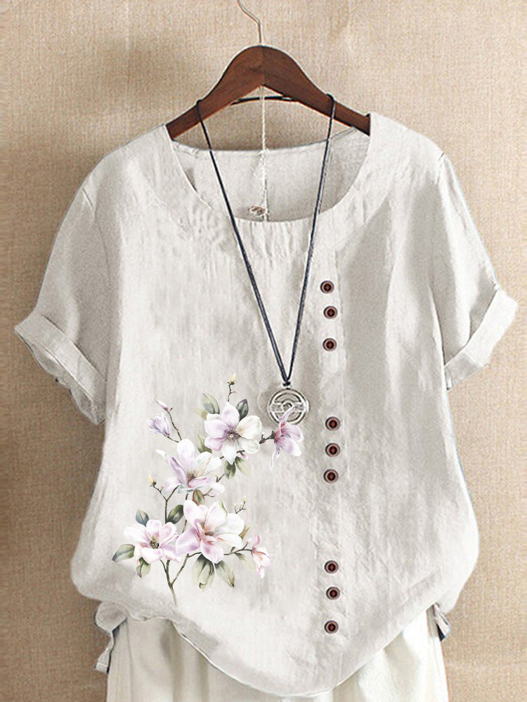 Women's Autumn Retro Cotton Linen Printed Loose Casual Shorts