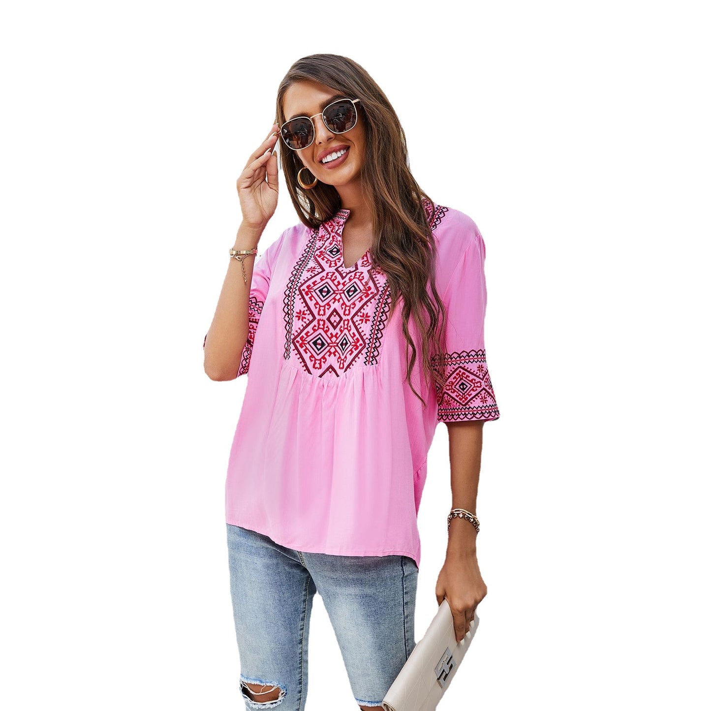 Women's Casual Summer Embroidered Shirt One Blouses