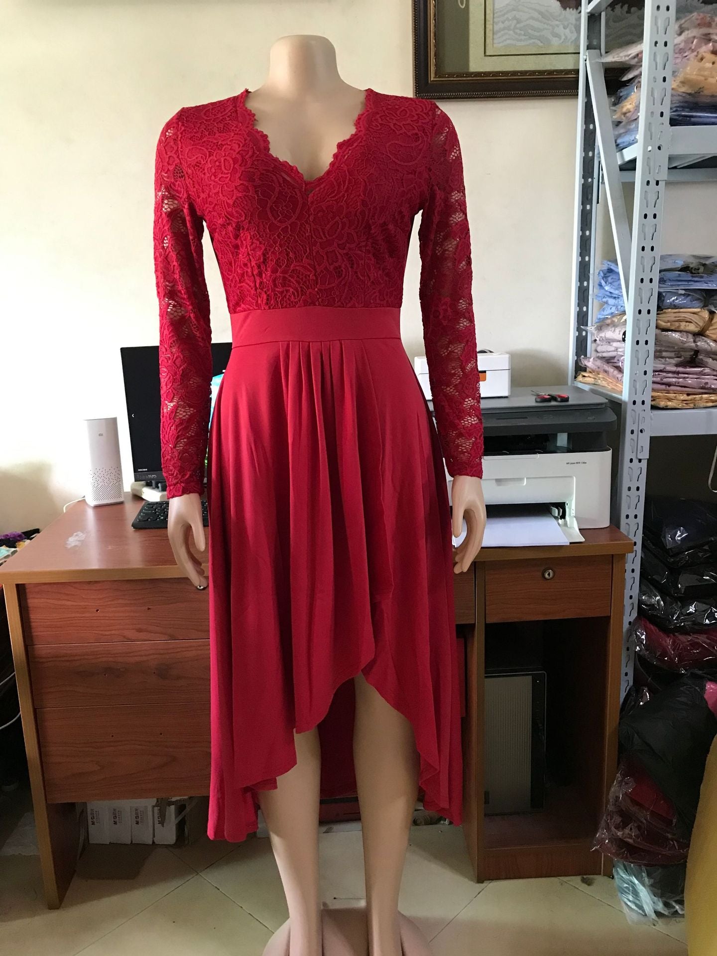 Women's Color Lace Pullover Fishtail Gown Wrapped Dresses