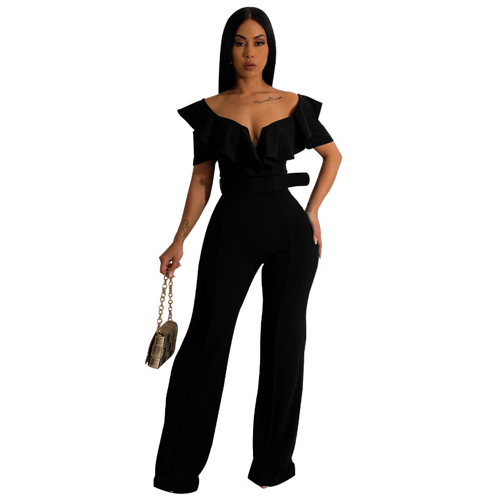 Women's Versatile Flounce Sexy Waist Trimming Jumpsuits