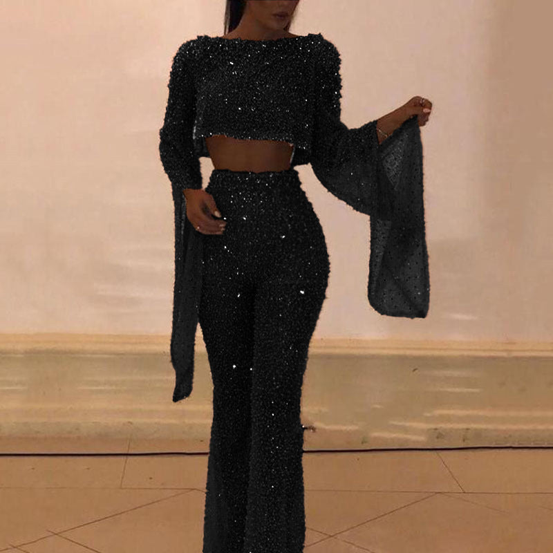 Women's Fake Two-piece Sexy Long-sleeved Backless Siamese Pants