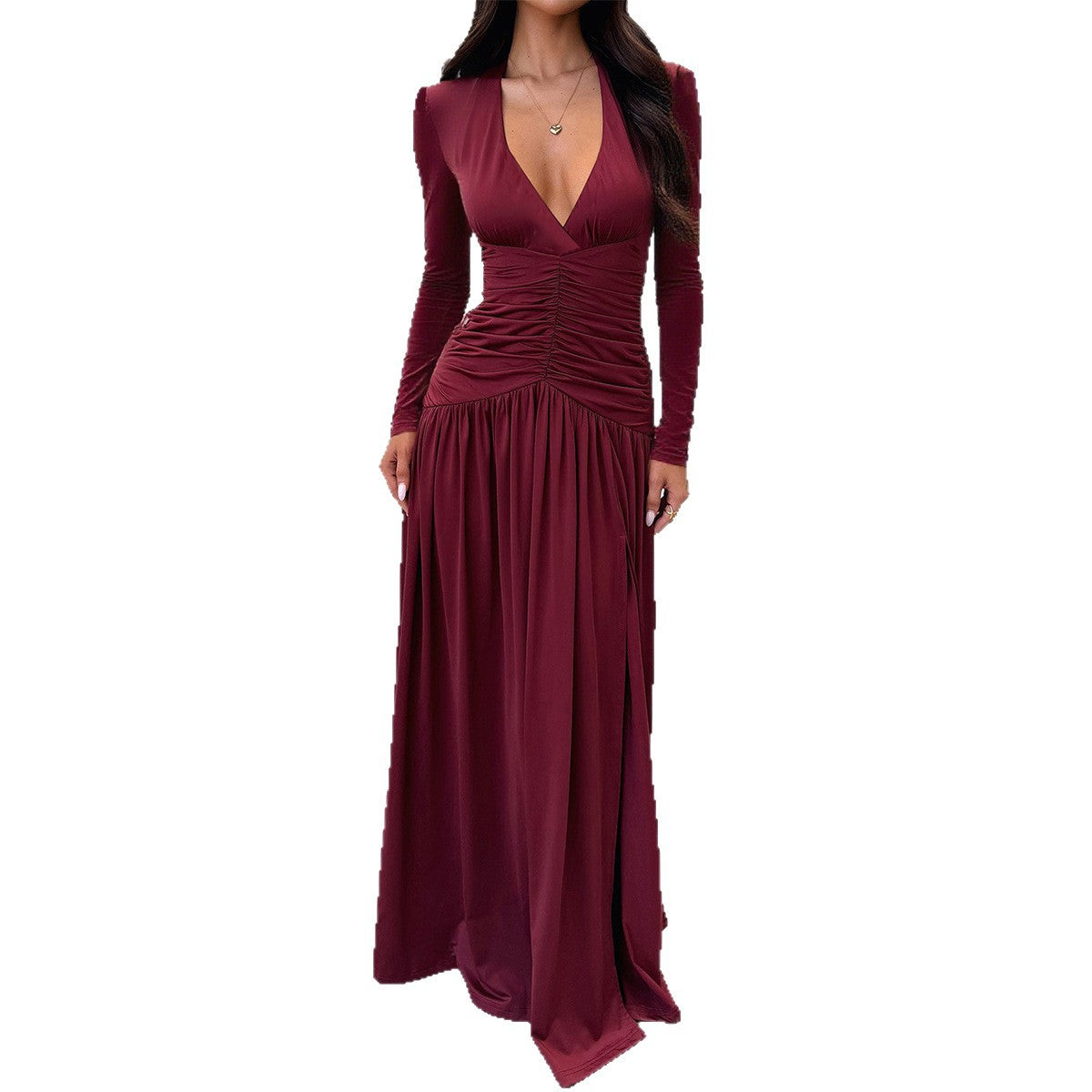 Women's Elegant Deep V Long Sleeve Dress Dresses