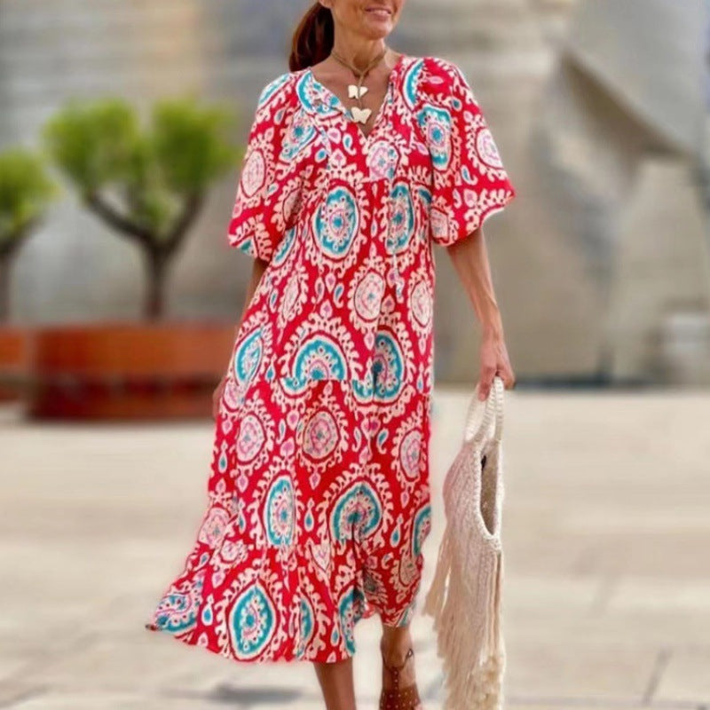 Women's Autumn Geometric Collage Puff Sleeve Dress Street Clothing